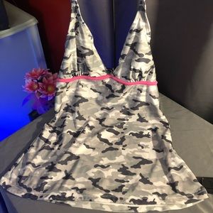 Gray Camo Bathing Suit Halter Top with Pink Ties